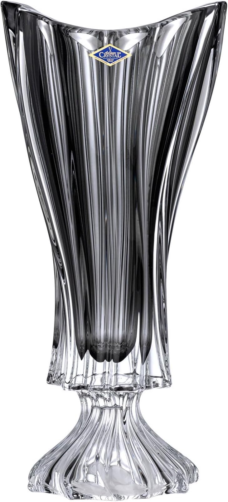 Victoria BellaBohemia Crystal AU52650 16" Footed Flower Vase, Home Decor Centerpiece, Plantica Smoky Gray