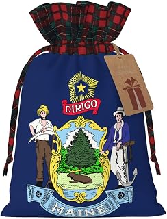 puythgg Christmas Drawstring Maine State Flag Print Gift Bags,2 Sizes,Suitable For Festivals,Gifts,Birthday Party Decorations.