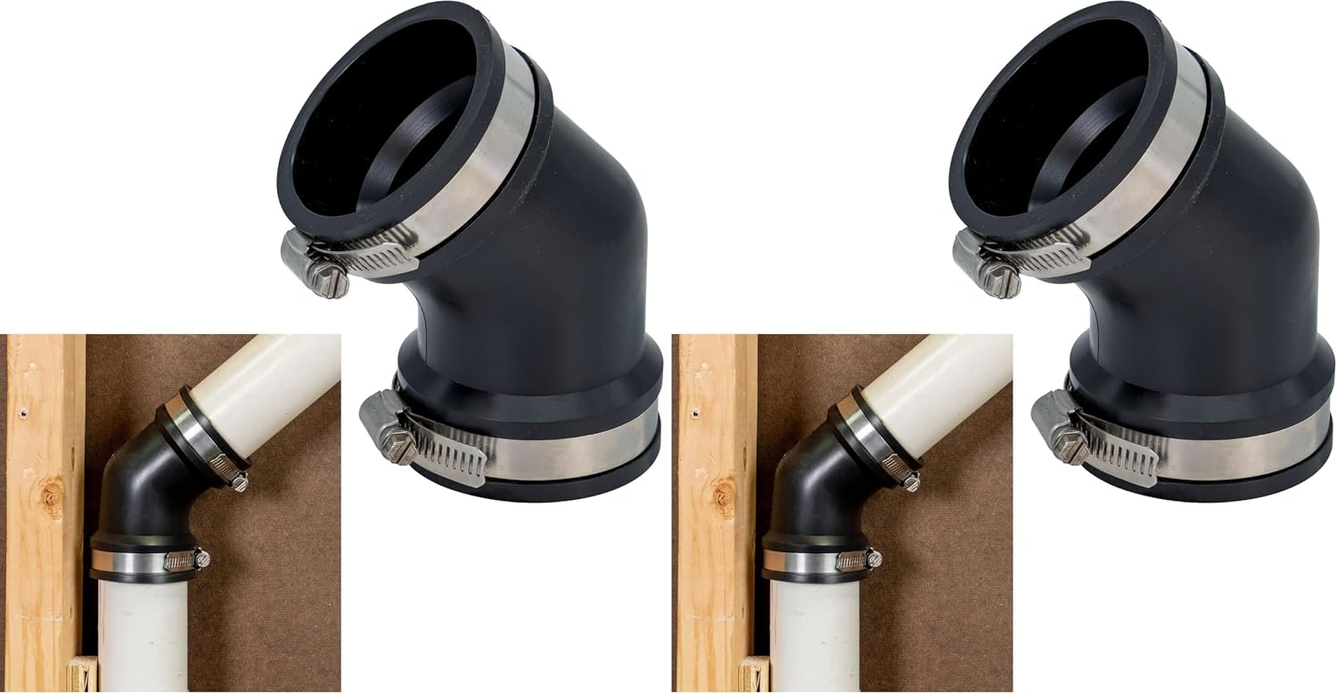 Fernco Qwik Ell 1.5 in. Hub 45-Degree Flexible PVC Elbow Pipe Fitting Connector for Sch. 40, ABS, Cast Iron DWV in Black