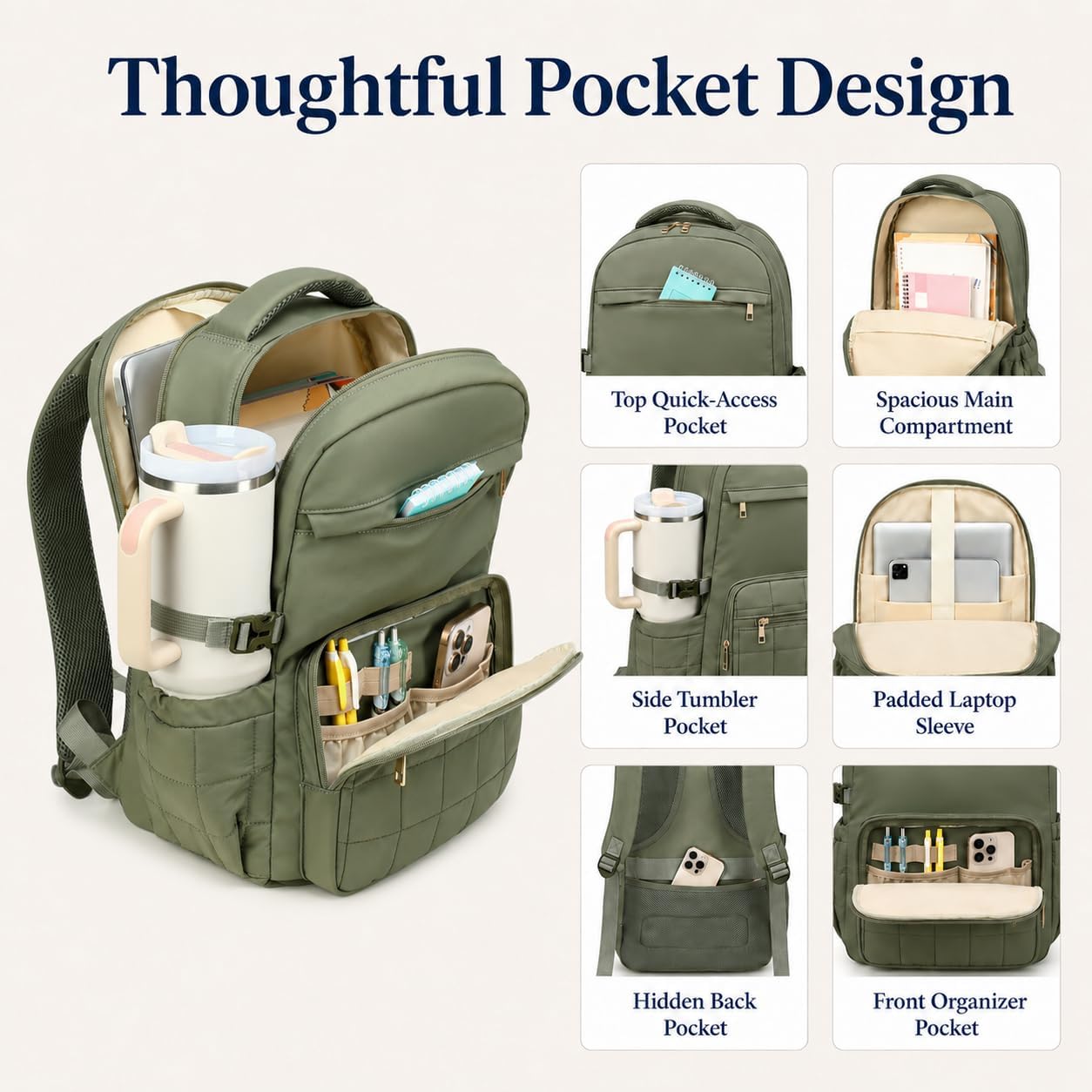 Bluboon Laptop Backpack for Women 15.6 Inch School Work Bag with Cup Holder image 2