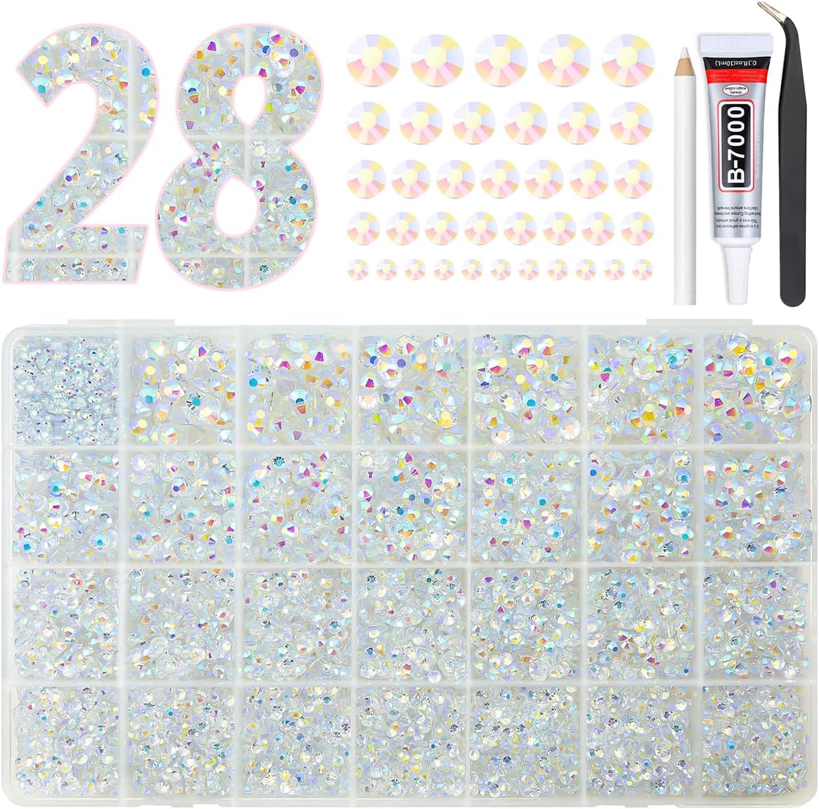 qiipii White AB Half Round Pearls with B7000 Glue for Bedazzling Crafting