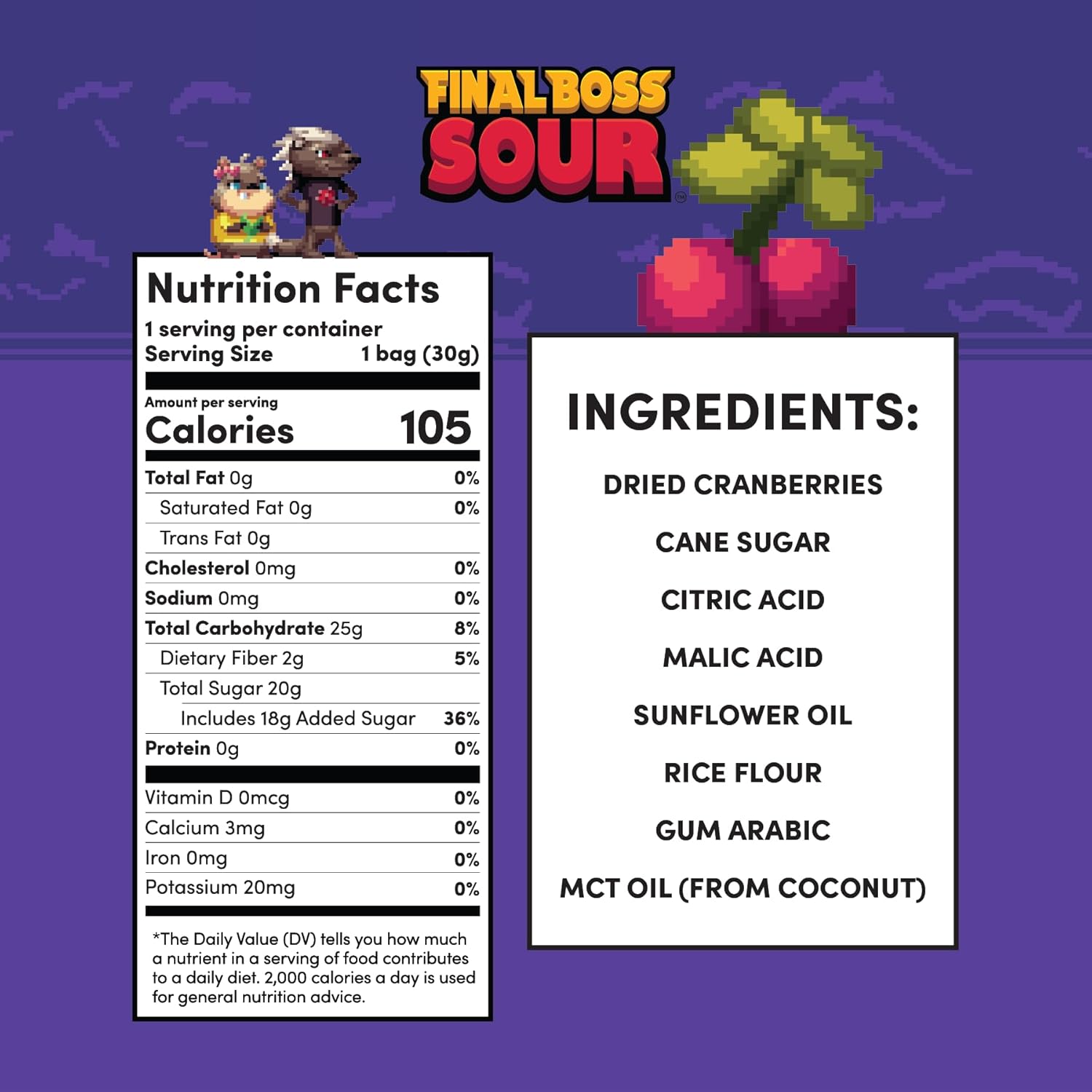 Final Boss Sour Candy, Sour Cranberries, 10 Pack, Level 3, Fruit Chews with Real Dried Fruit, No Artificial Colors or Flavors, Low Calorie Snack for Kids, Teens, Adults, Lunch Boxes