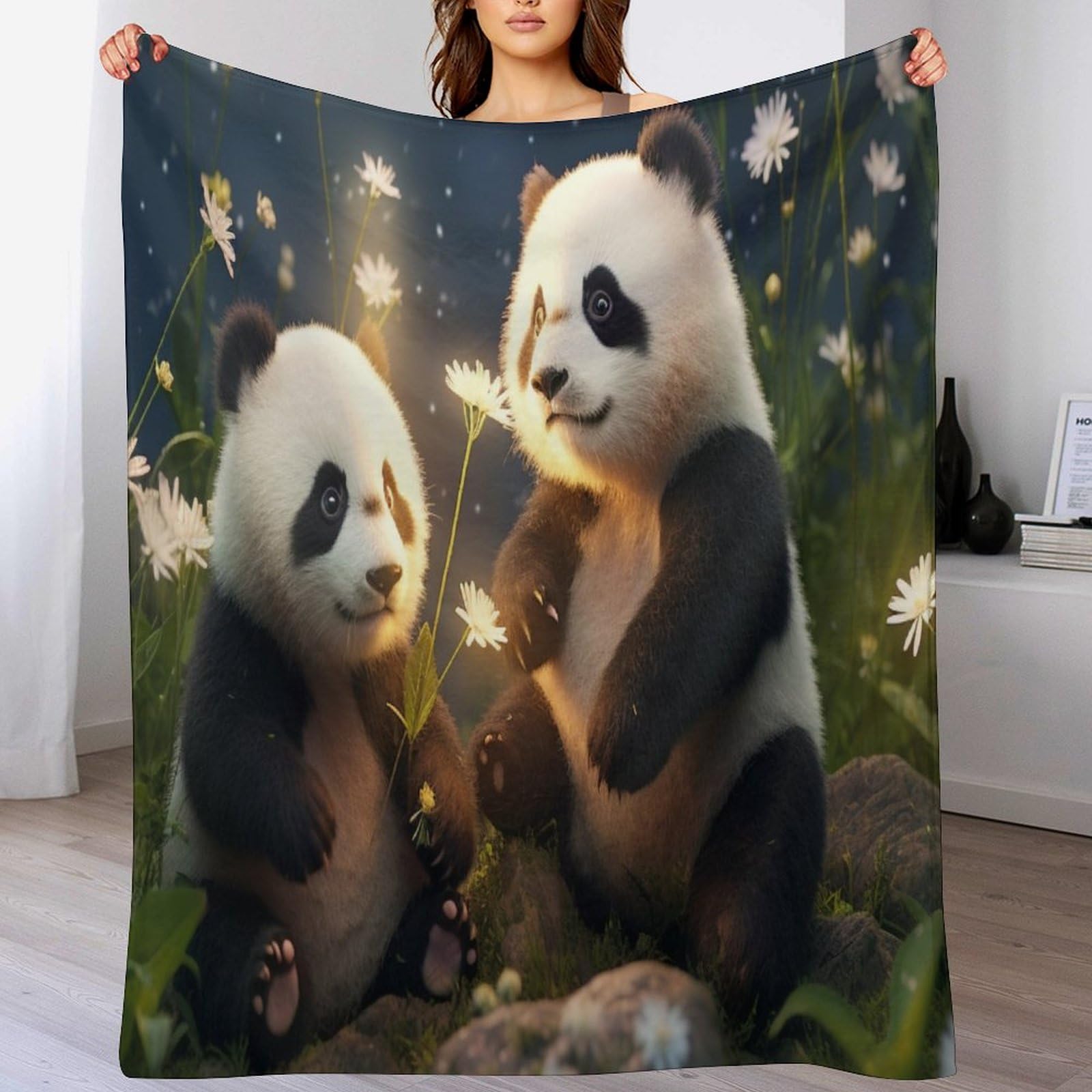 Couverture canapé panda en flanelle douce chaude et moelleuse pour maison et voyage 130x150cm