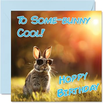 Stuff4 Funny Birthday Cards For Women Men - Cool Rabbit Sunglasses - Happy Birthday Card for Mom Dad Brother Sister Uncle Aunt Cousin Grandpa Nanny Friend 5.7 x 5.7 Inch Joke Pun Greeting Cards