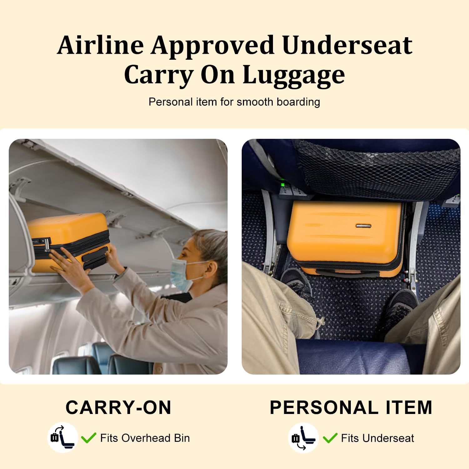 CENSIEN 16 Inch Underseat Carry On Luggage Airline Approved, Expandable Lightweight ABS+PC Hard Shell Suitcases with 360° Spinner Wheels, TSA Lock, YKK Zipper, for Business Weekender (Orange, 1 PC)