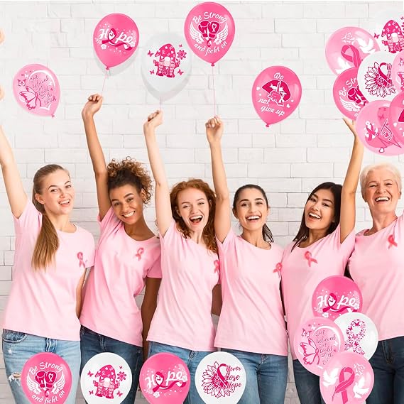 HOWAF Breast Cancer Awareness Balloons, Breast Cancer Awareness Decorations Latex Balloons, Pink Ribbon Balloon for Breast Cancer Charity Event Survivor Campaign Party Decorations 38 Pcs