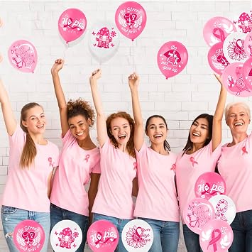 HOWAF Breast Cancer Awareness Balloons, Breast Cancer Awareness Decorations Latex Balloons, Pink Ribbon Balloon for Breast Cancer Charity Event Survivor Campaign Party Decorations 38 Pcs