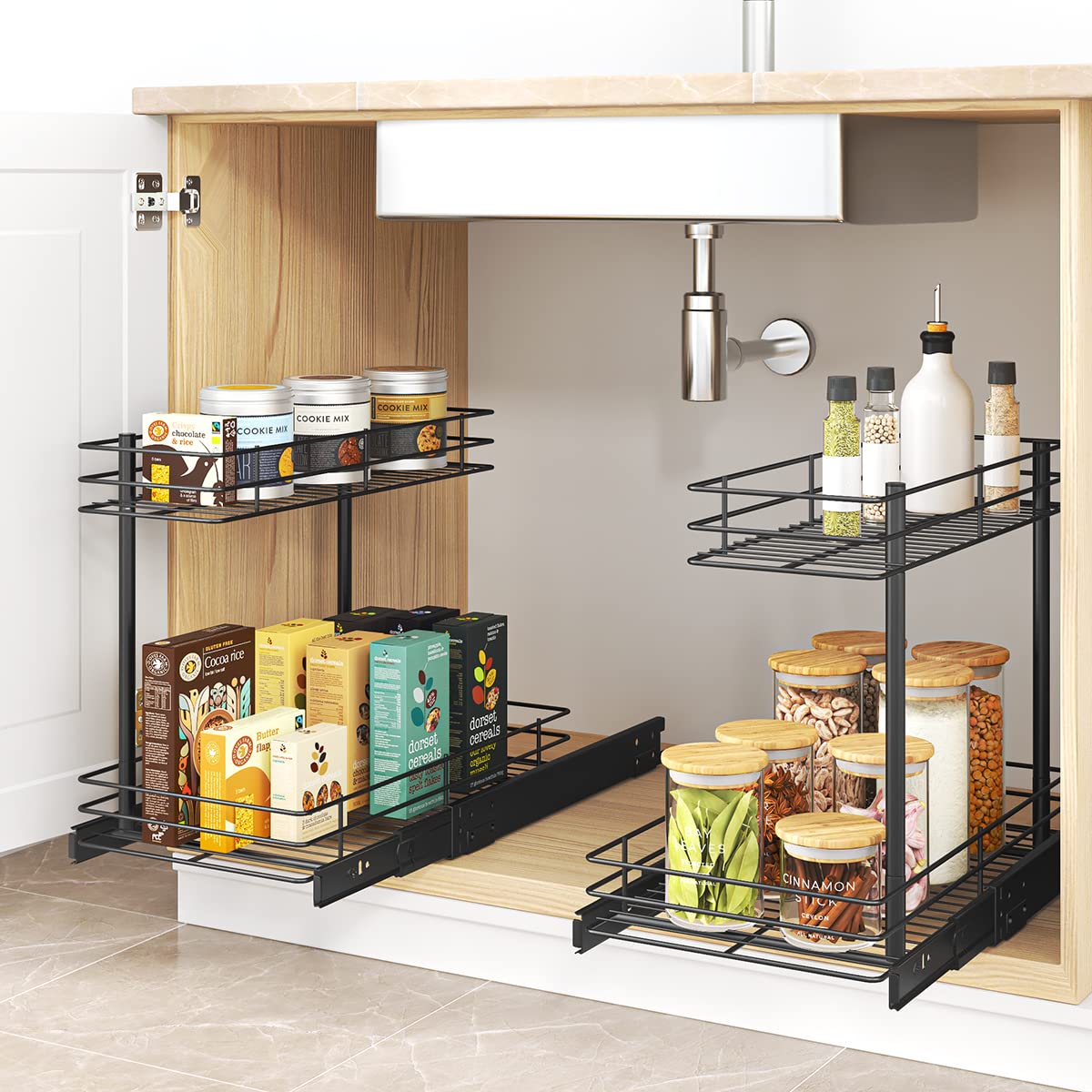 FANHAO Organizer Sottolavello da Cucina a 2 Livelli, Portaoggetti, Ripiano Multiuso per Bagno, Nero