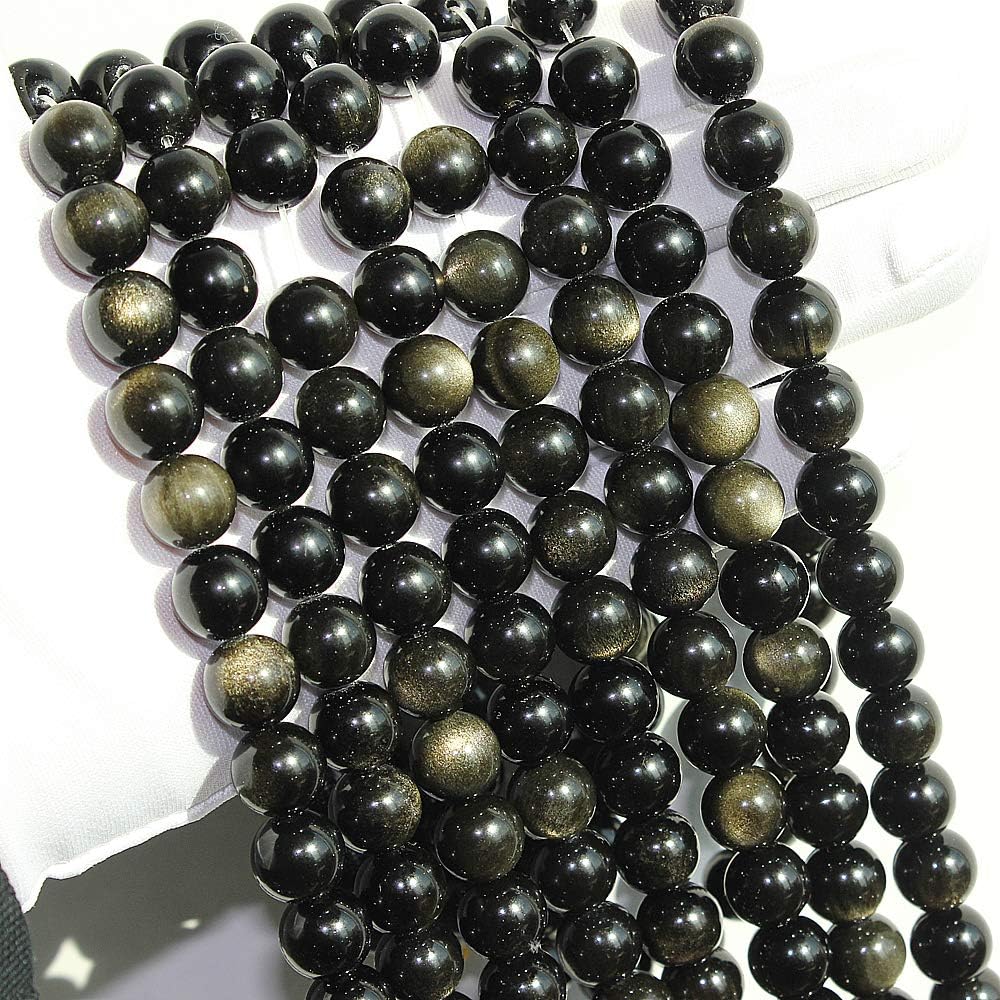 MJDCB Rare Collection Natural Stone Beads Gold Obsidian Round Loose Beads for Jewelry Making DIY Bracelet Necklace (12mm) - Image 5