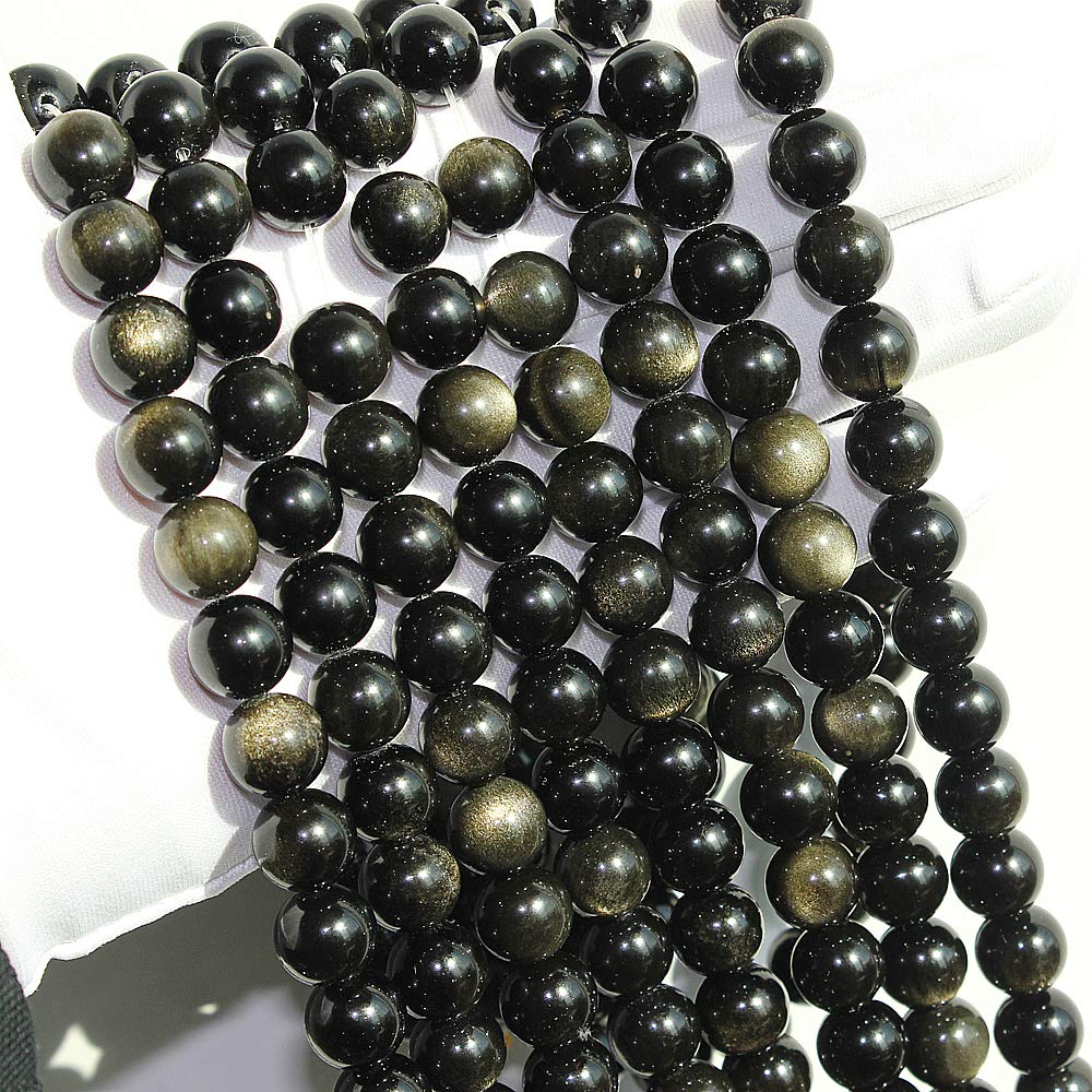 Collier En Obsidienne Dorée Naturosphère – Perles 6mm, Longueur 43 Cm, Neuf