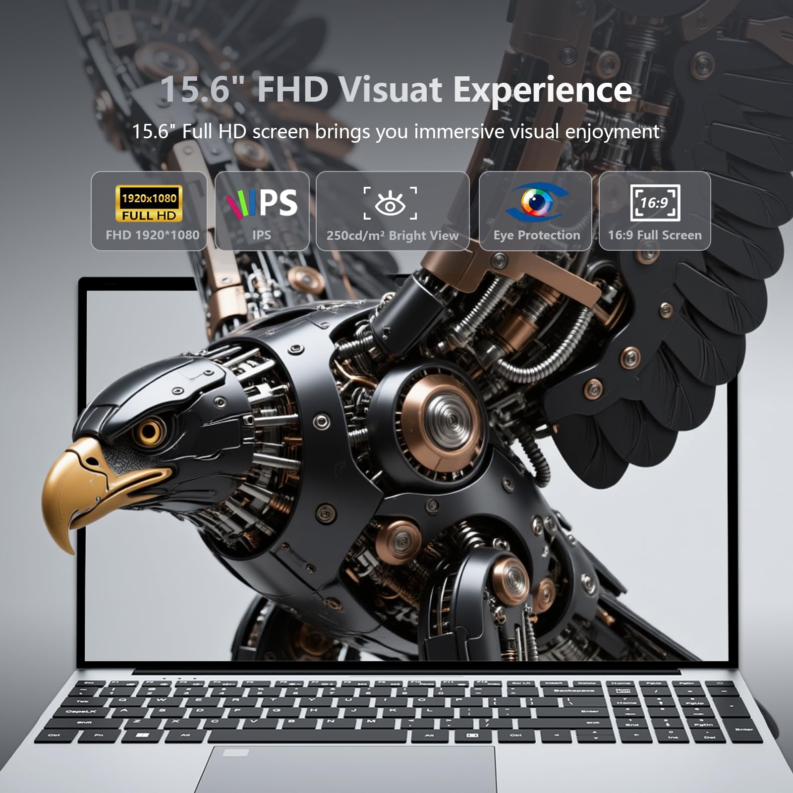 Ordenador Portátil 15,6" Celeron N95, PC Portátil Win 11 16GB RAM 512GB SSD, Laptop Pantalla FHD IPS, Teclado Retroiluminado con Huella Dactilar, USB3.0, HDMI, WiFi 5 - Computadora Portátil Versátil - 5