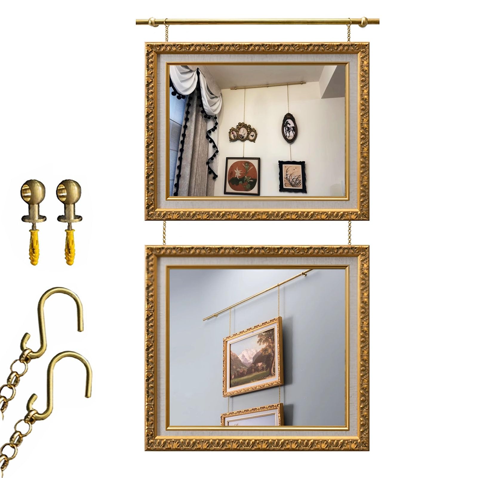 Sistema para colgar cuadros con barra de metal y cadena, suspensión de arte de pared para decoración del hogar y exhibición de museos