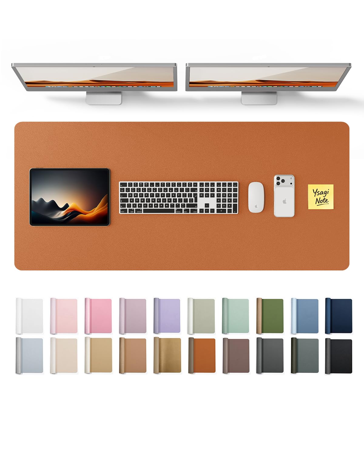 YSAGi Large Desk Protector Mat (47" x 17") | Brown PU Leather Office & Home Workspace Pad - main product image