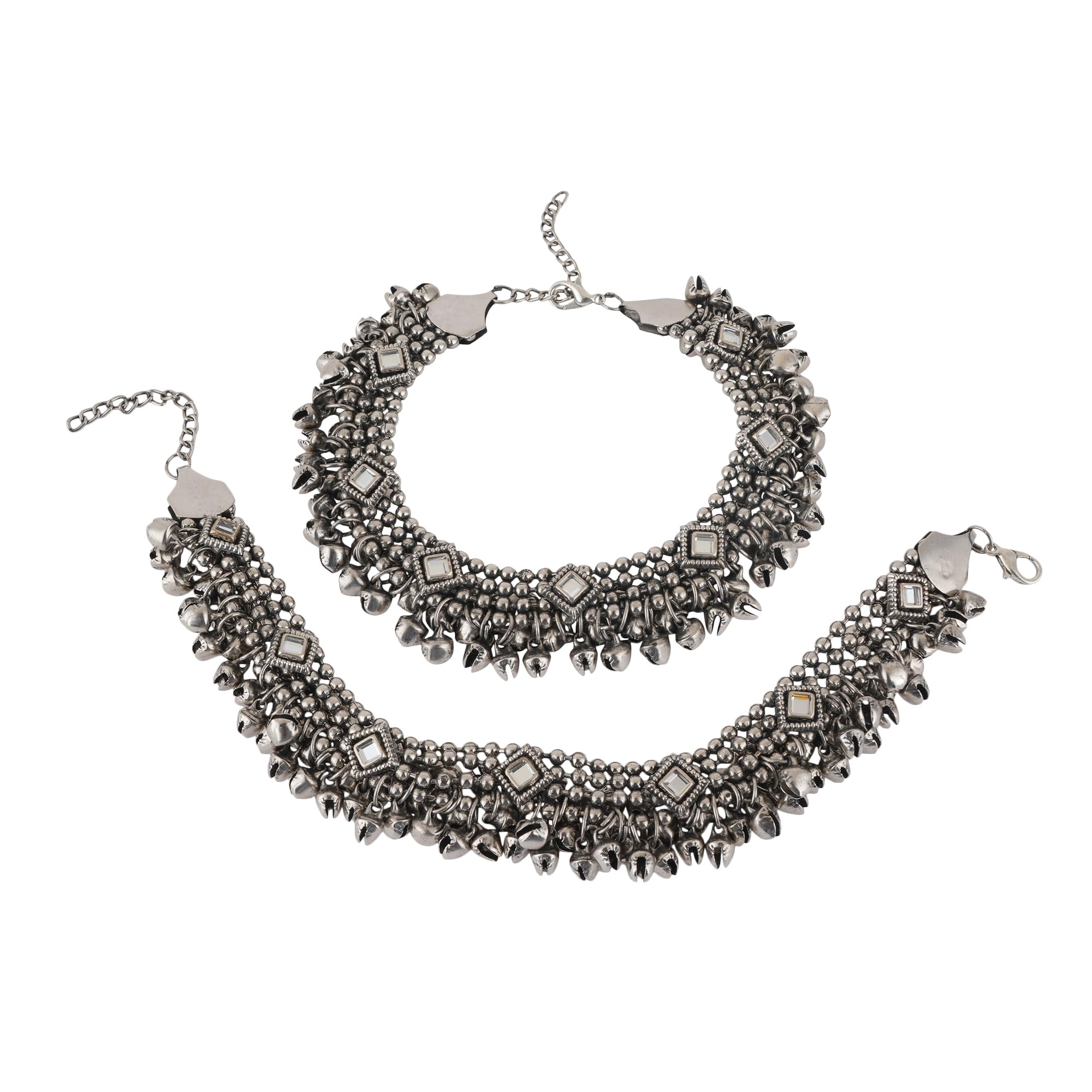 Jwellmart Set of Indian Oxidized Polish Ghungroo Bollywood Anklets Payal Ethnic Fashion Jewelry for Women