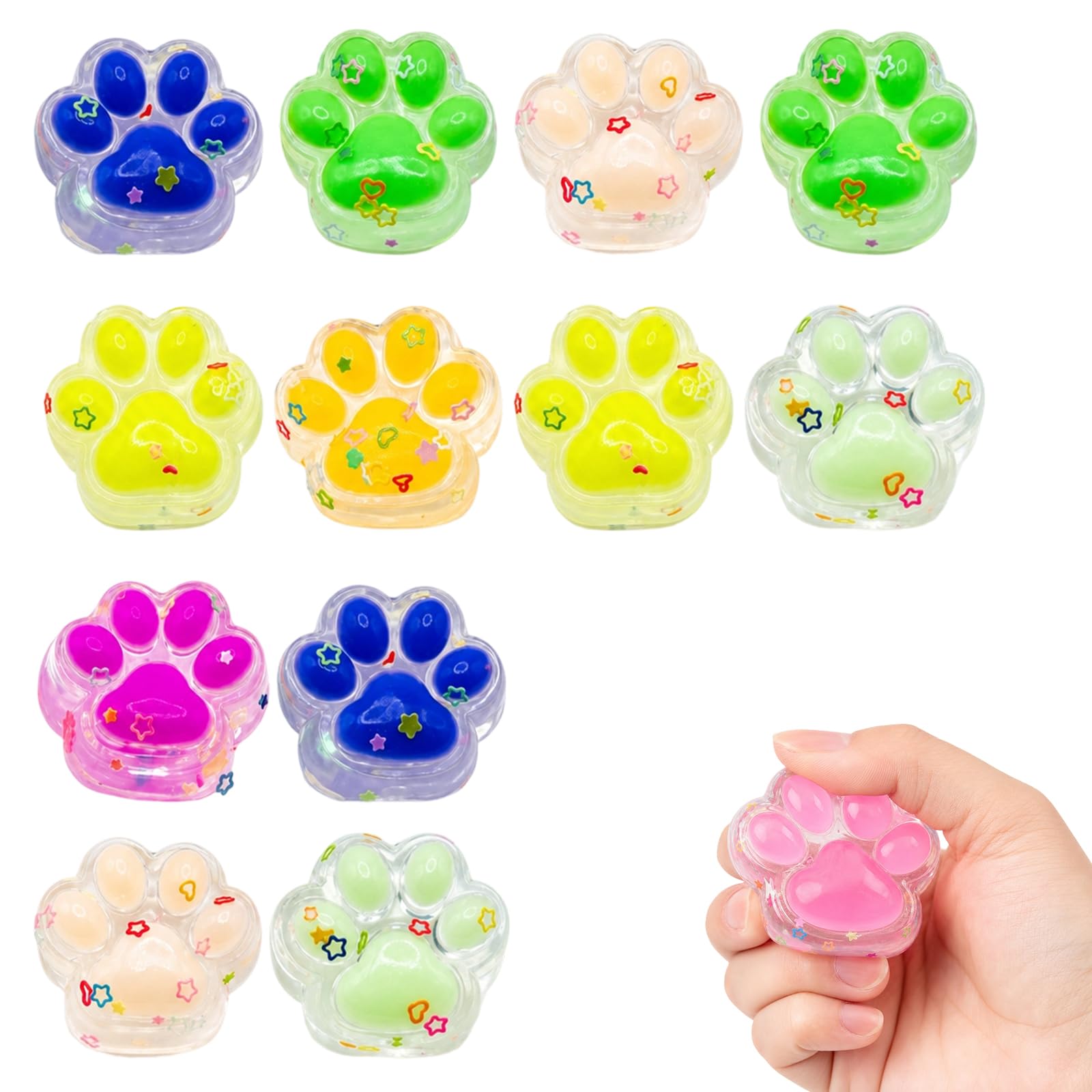 12Pcs Squishy, Squishies,Clear Jelly Cat Paw Squeeze Items, Sensory Tools for Calm and Focus, Hand Exercise Fidgets for Students and Office Workers, Bulk Pack