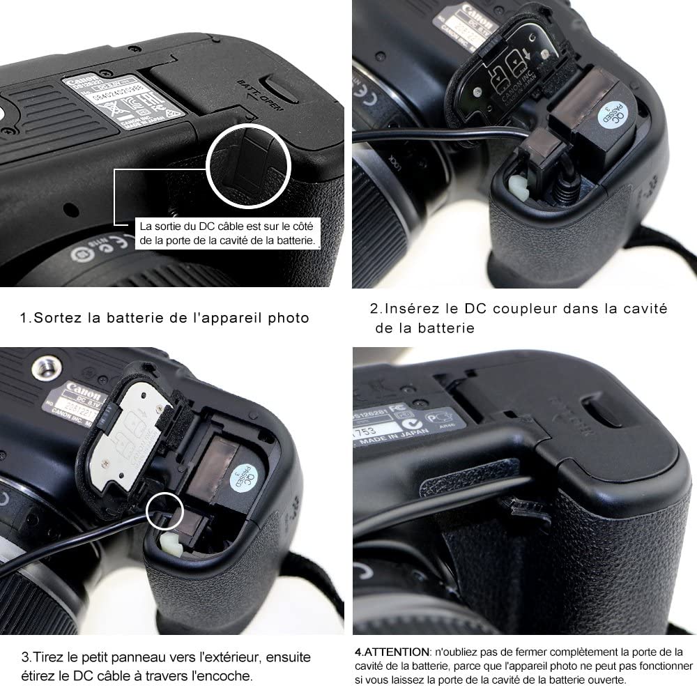 Glorich ACK-E6 pour AC Adaptateur pour Appareil Photo numérique Canon EOS 5DS, 5DS R, 5D Mark II, 5D Mark Ⅲ, 5D Mark IV, 60D, 6D, 6D Mark II, 70D, 7D, 7D Mark II, 80D, 90D, EOS R, R5, R6 Full-décodé