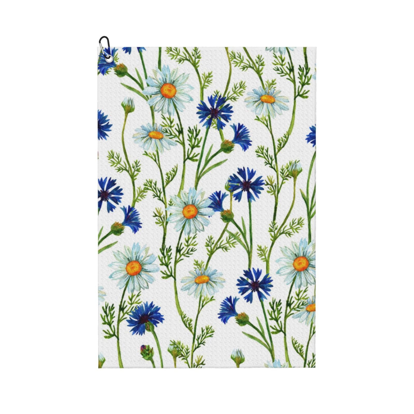 Hnnkloy Watercolor Chamomiles Cornflowers, 16x24 in Portable Waffle Golf Towels with Carabiner Clip for Golf Bag
