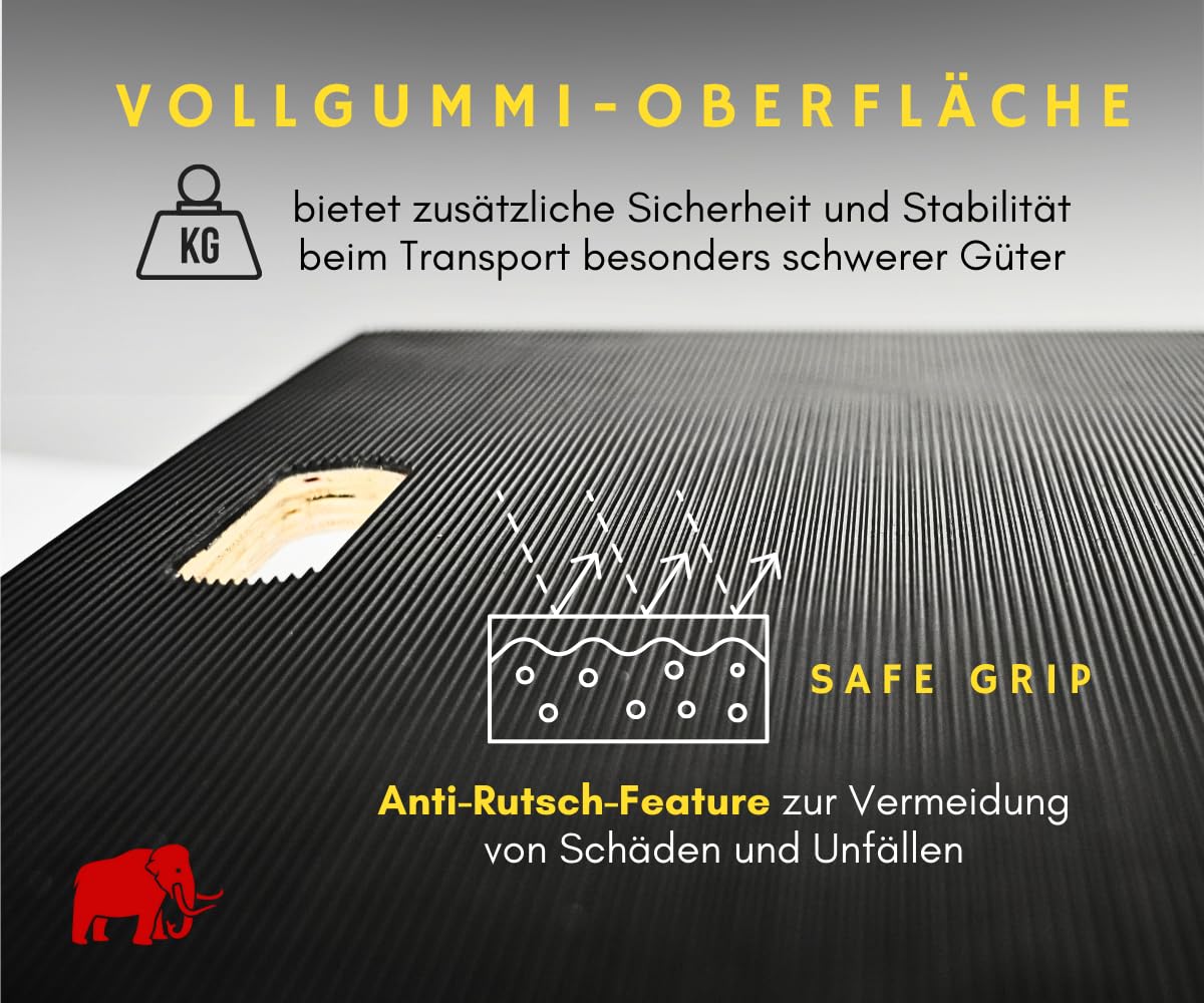 PROREGAL Profi Transportroller Hercules 40x60 cm Schwerlast bis 500 kg mit 4 Gummirollen & Griff, Sperrholzplatte mit Gummibelag rutschfest, 10er Set Rollbrett für Möbel Umzug Werkstatt Möbelroller