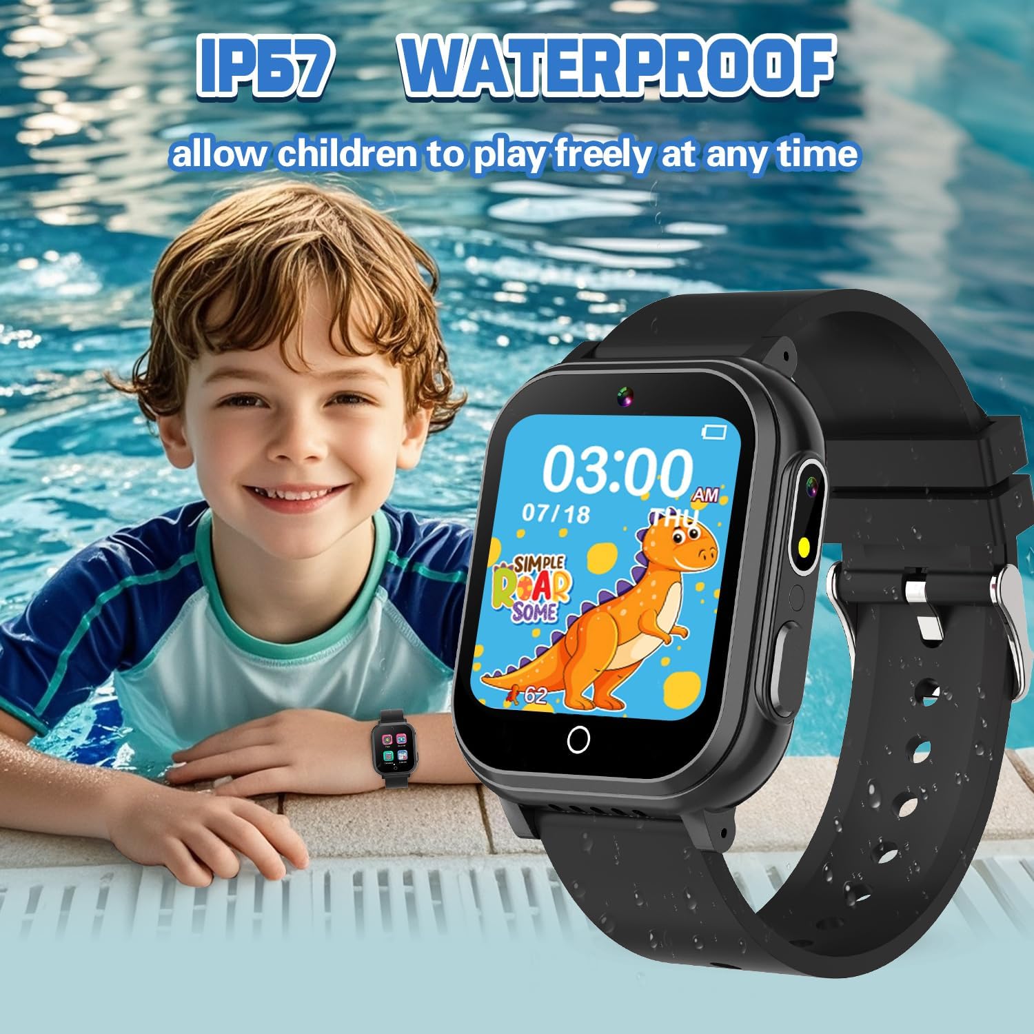 Kids Waterproof Smart Watch Gift for Boys Ages 3-12, 32 Puzzle Games, HD Touchscreen, Dual Camera, Vedio Pedometer Music Player, Kids Watch Toy Birthday Gifts for Boys Ages 5 6 7 8 9 10 (Black) image 3 of 7 B0DFZ88S8M