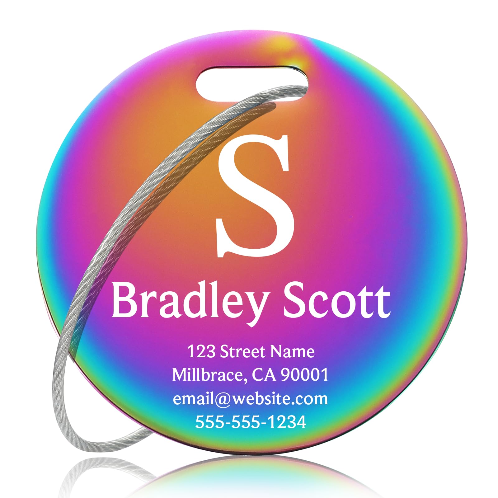 KCULE Custom Stainless Steel Luggage Tags: Personalize Your Suitcases, Backpacks, and Bags with Your Text (Rainbow) Elegant Circle-Rainbow