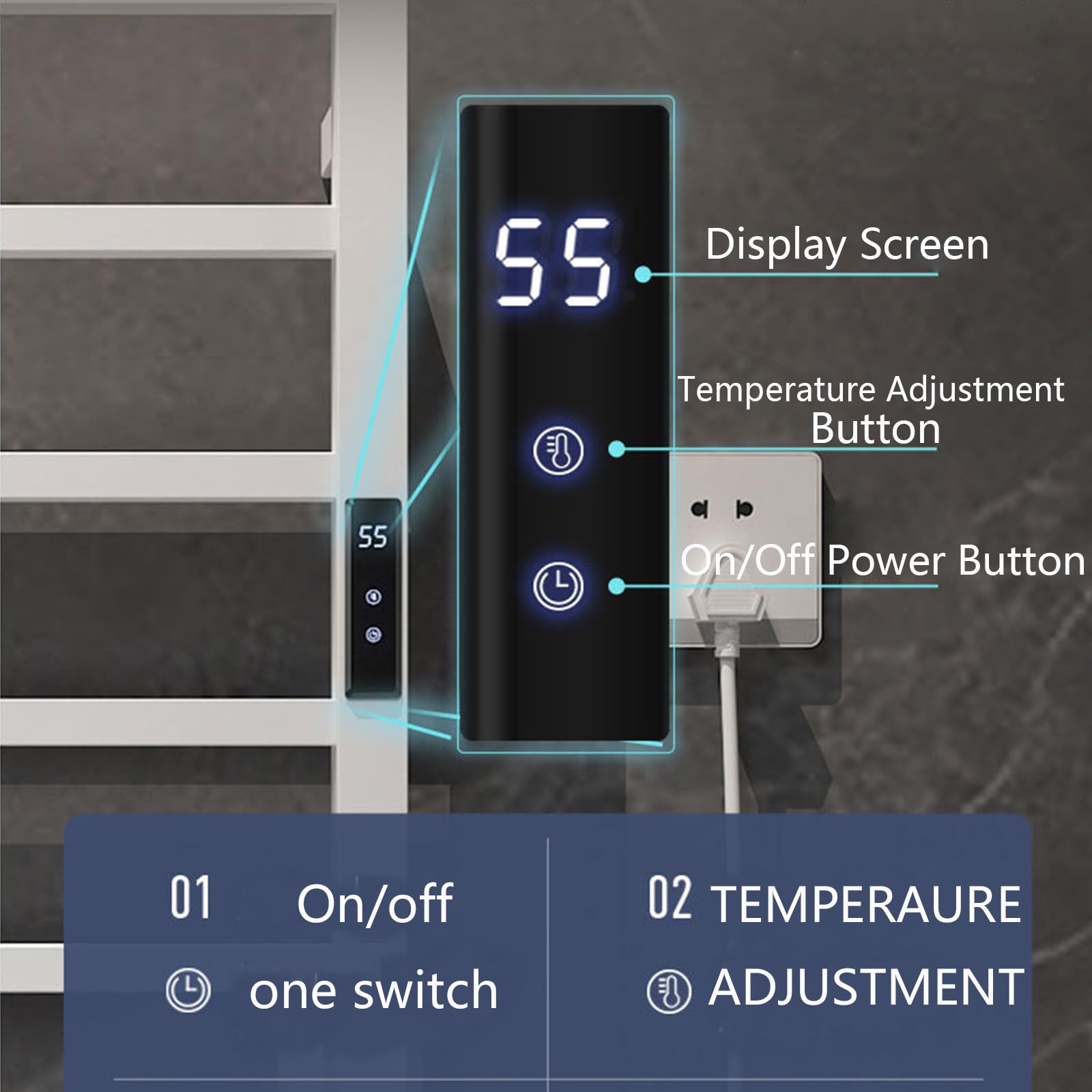 Scaldasalviette Elettrico, scaldasalviette con Timer e Temperatura, regolazioni multilivello, scaldasalviette da 150 W, scaldasalviette da Parete in Acciaio Inox, per Bag