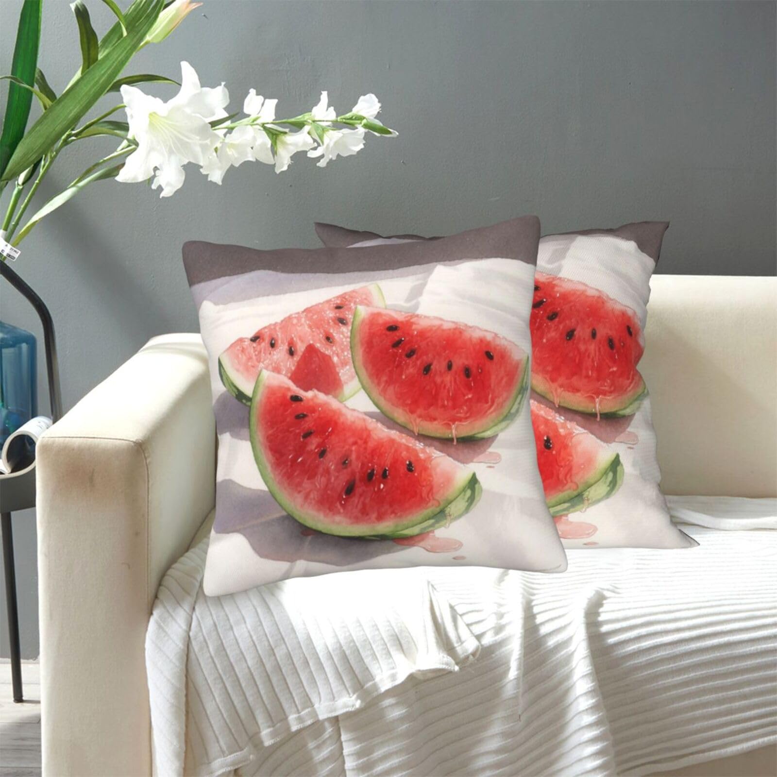 FekiLoot Decorative Throw Pillow Covers Modern Farmhouse Pillowcase Double Sided Cozy Cushion Cover for Sofa Couch Bed 20"X20" Watermelon Red Slices