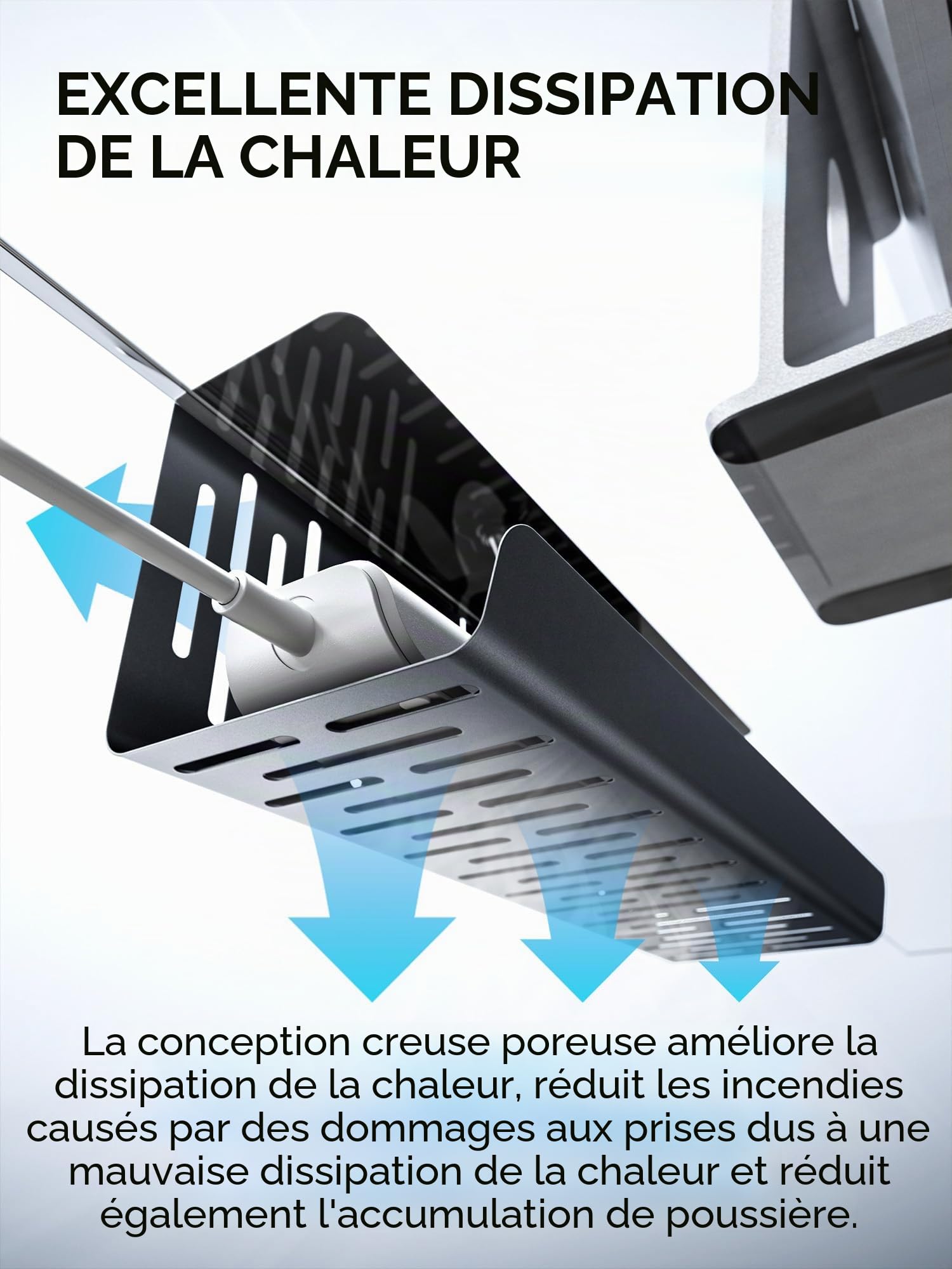 NODOCA Gestion des câbles sous le bureau, sans perçage, gestion des câbles, support de câbles, bureau, panier de câbles pour gérer les câbles et les multiprises - 35 × 13 × 12 cm, noir (lot de 2)
