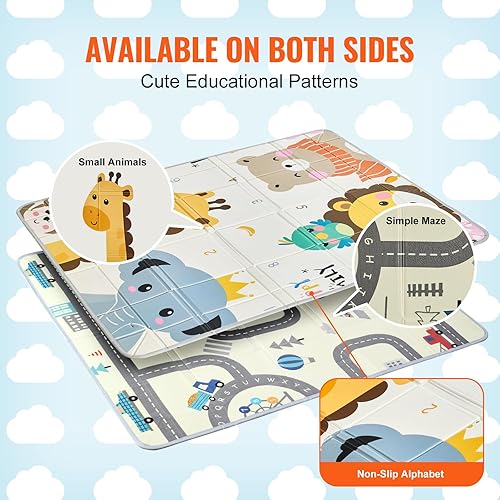 Miniatura 3 de VEVOR Tapete de juego para bebé, 55 pulgadas x 71 pulgadas, tapete antideslizante de espuma de una sola pieza, tapete plegable portátil reversible