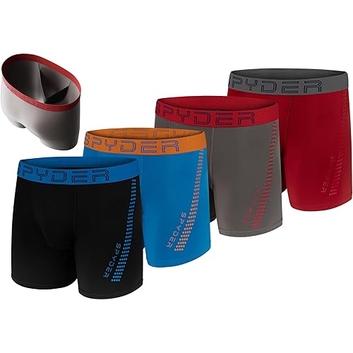 Spyder Mens Boxer Briefs 4 Pack Poly Spandex Performance Boxer Briefs Underwear/Comfort Support Pouch Boxer Briefs