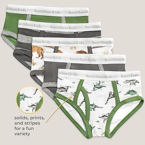 Miniatura 5 de Burt's Bees Baby Conjunto de ropa interior para niño, transpirable, 100% algodón orgánico, paquete de 5 para niños de 2 a 8 años