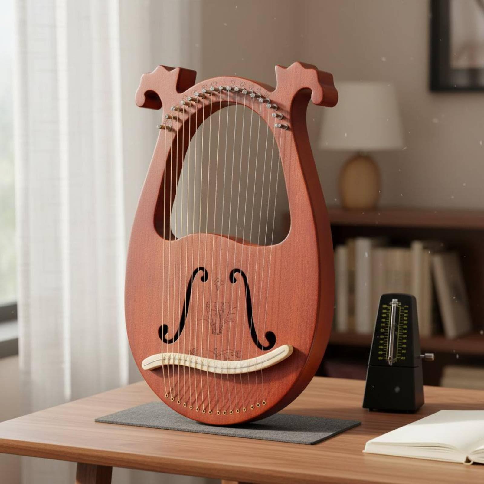 Lira Arpa Lira Strumento Cordofono Portatile Principianti Legno di E Abete con Note Incise su Ponte Suono Rilassante Adatta per Studio Musica, 19-Corde, Scatola Legno Grano 1