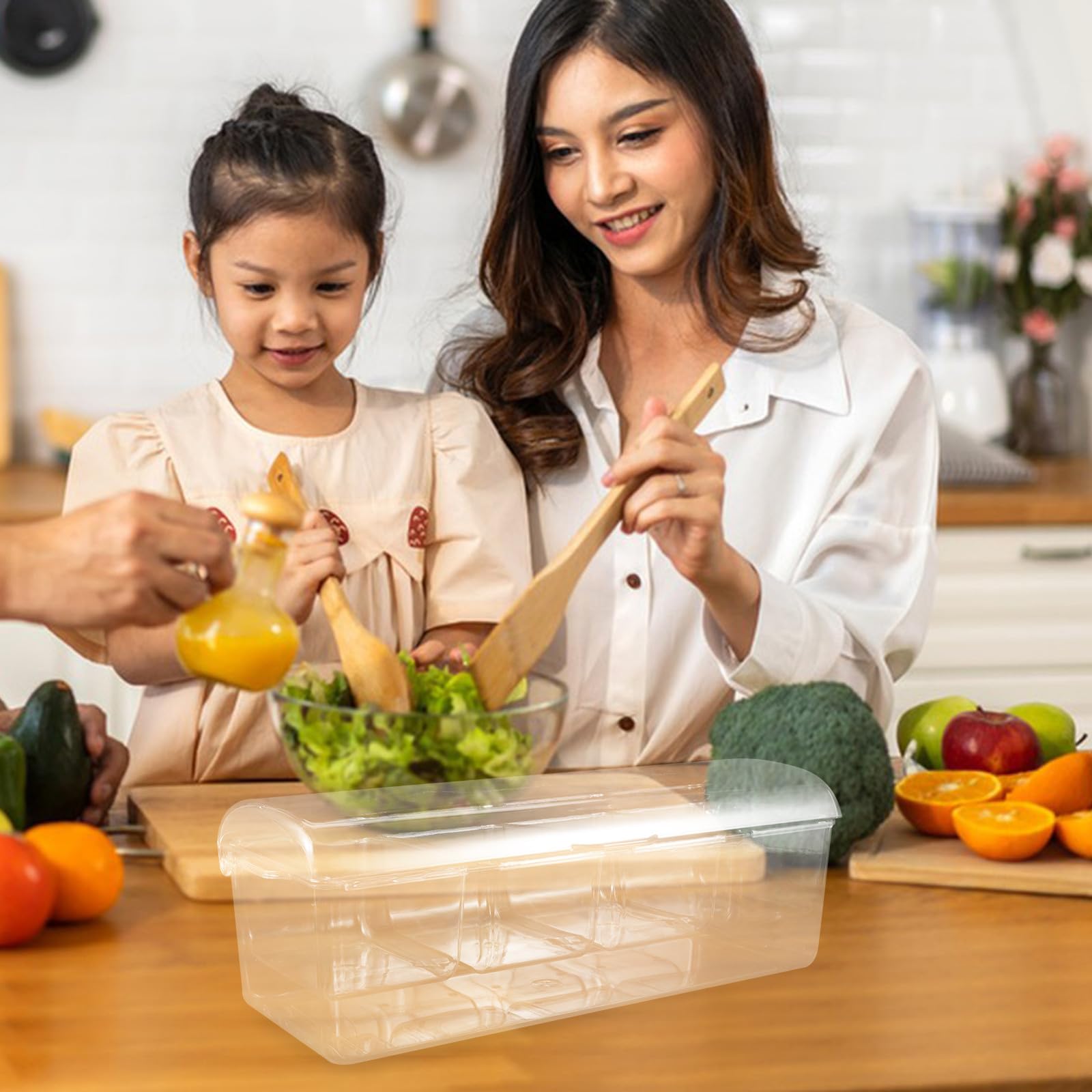 Salatbehälter und Eis Kühlen und Klappdeckel aus Kunststoff mit 4 Fächern Tragbare Kühlschrankbox zum Organisieren für Outdoor Aktivitäten und Picknick
