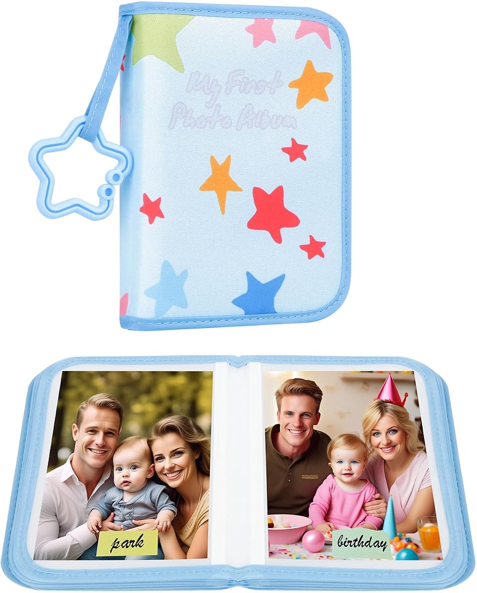 Mi primer álbum de fotos de bebé, 21 fotos de 4 x 6, tela suave, azul | Gancho De Estrella, Tarjetas De Visita, Etiquetas Adhesivas, Espejo Para Niños, Para Imagen De Baby Showers Y Recuerdos De Viajes Familiares