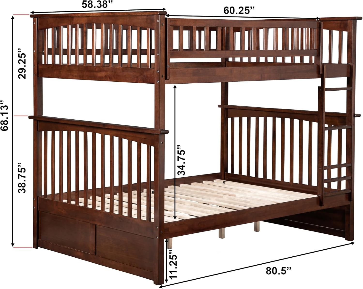 AFI Columbia Full over Full Size Bunk Bed with Charging Station in Walnut