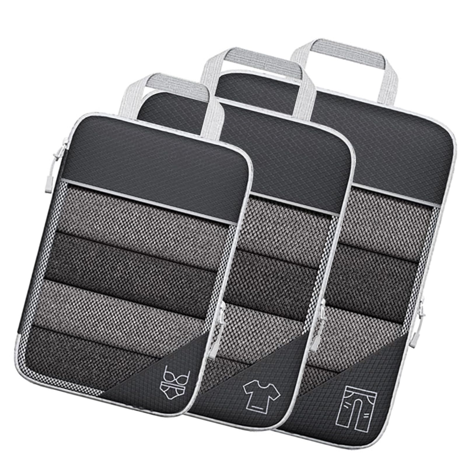 Ejoyous da Imballaggio a Compressione Cubi da Viaggio in Nylon Organizzatore da Viaggio 3 Pezzi Mesh Visibile Leggero Comprimibile Borse per Bagagli per Valigia da Uso Quotidiano Adulti (BLACK)