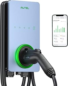 Autel Home Smart Electric Vehicle (EV) Charger up to 50Amp, 240V, Indoor/Outdoor Car Charging Station with Level 2, Wi-Fi and Bluetooth Enabled EVSE, Hardwired,25-Foot Cable,Sierra Blue