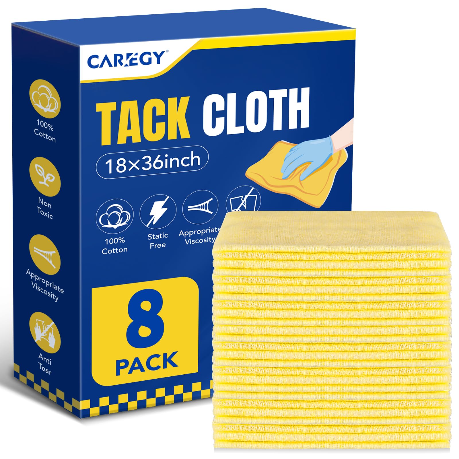 CAREGY 8Pcs Tack Cloth for Removing Dust from Woodworking, Sanding Particles, Clean & Polish, Ideal for Woodworking & Painting,Wax and Silicone Free, 18 x 36 Inches Dust Cloths