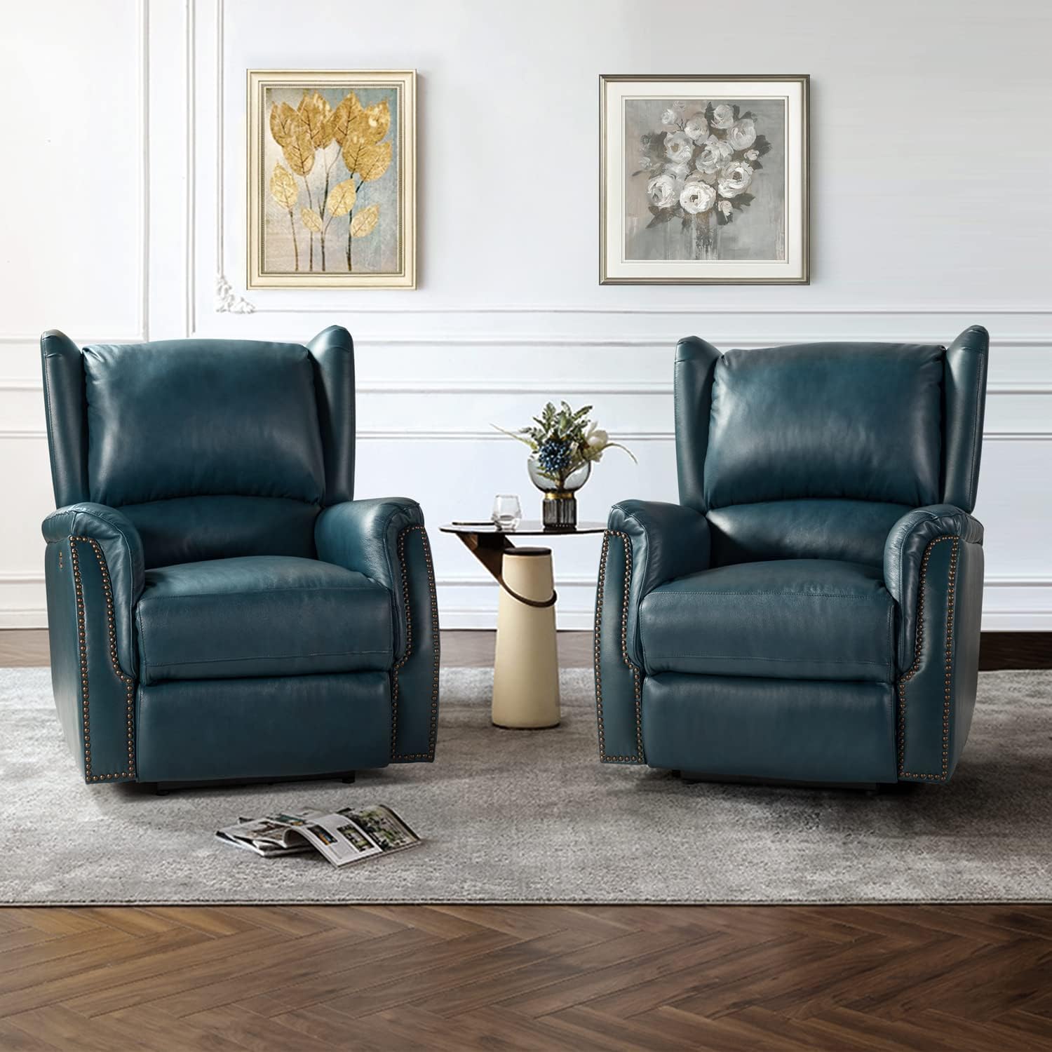 HULALA HOME Genuine Leather Power Recliner Chair Set of 2, Upholstered Wingback