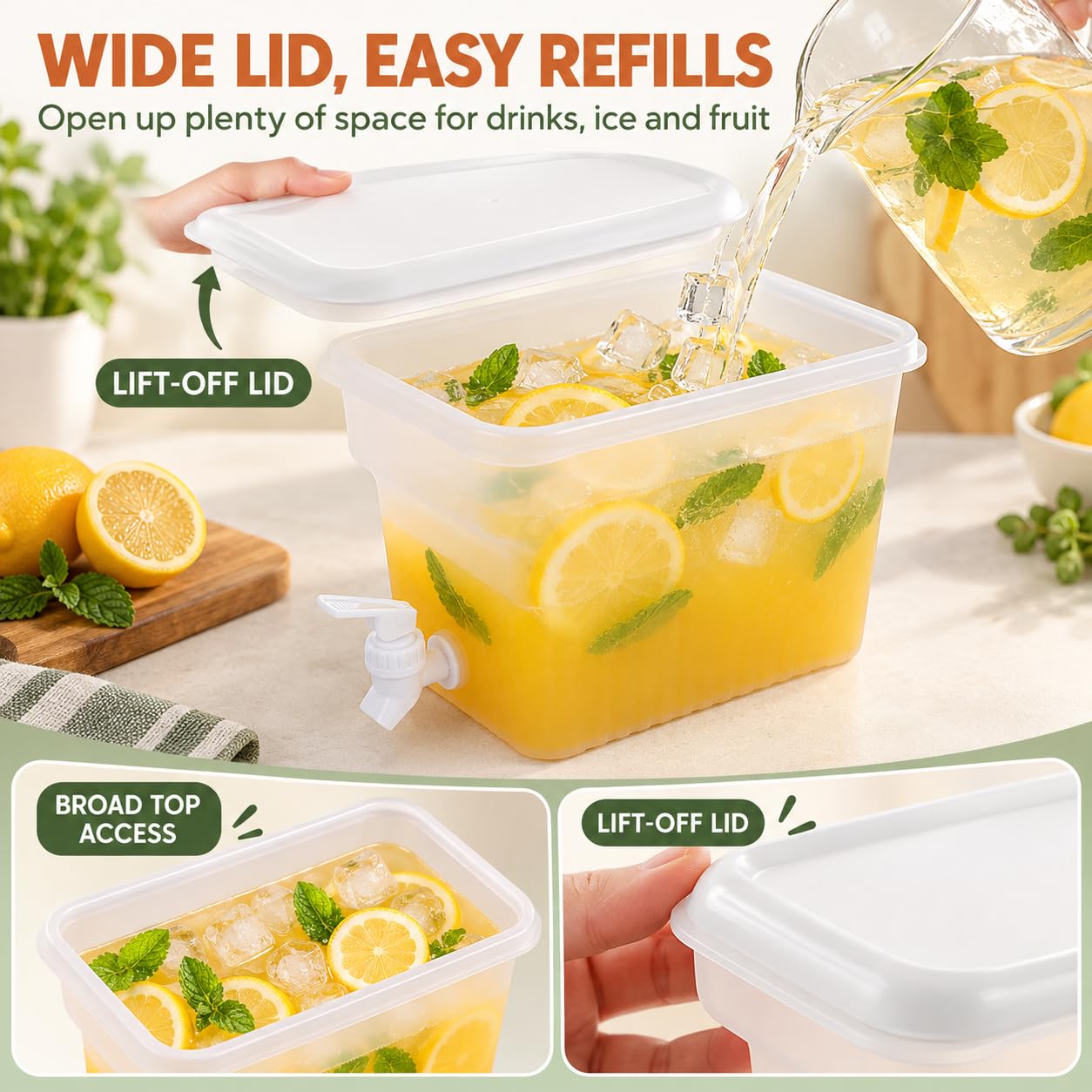 Lot de 2 distributeurs de boissons avec robinet en plastique transparent de 5,5 l pour boissons, jus, thé glacé