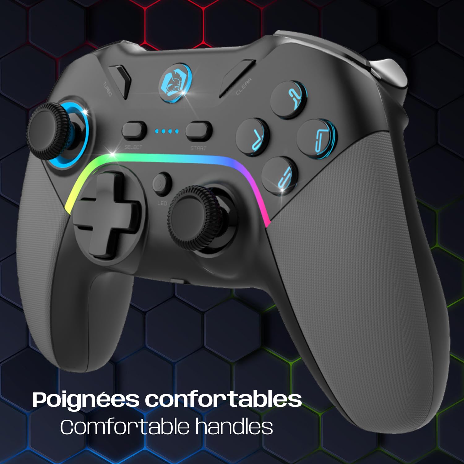 EMPIRE GAMING – Bezprzewodowy pad do gier WiFi 2,4 GHz, ładowalny kontroler do gier – PC/PS3/Switch – Tryb makro/Tubo – Podwójna wibracja – Port audio 3.5 mm – Ergonomiczny – Kabel USB-C