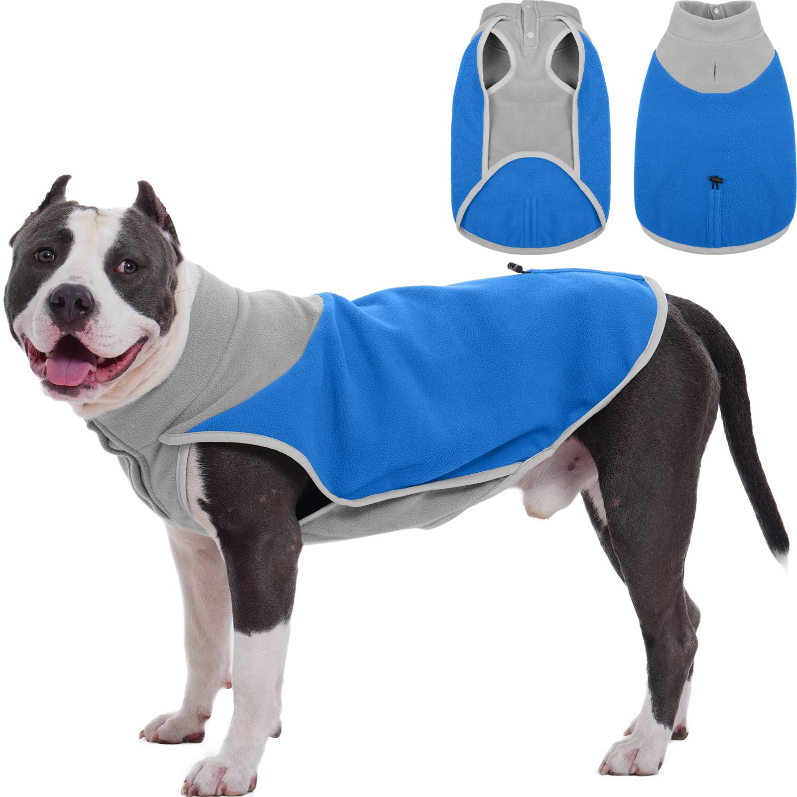 IDOMIK XL Fleece Dog Sweater,Soft Dog Fleece Jacket with Leash Hole & Adjustable Back,Warm Winter Coat Vest for Fall Cold Weather,Pullover Pet Sweatshirt for Corgi Labrador Golden Retriever,Azure,XL