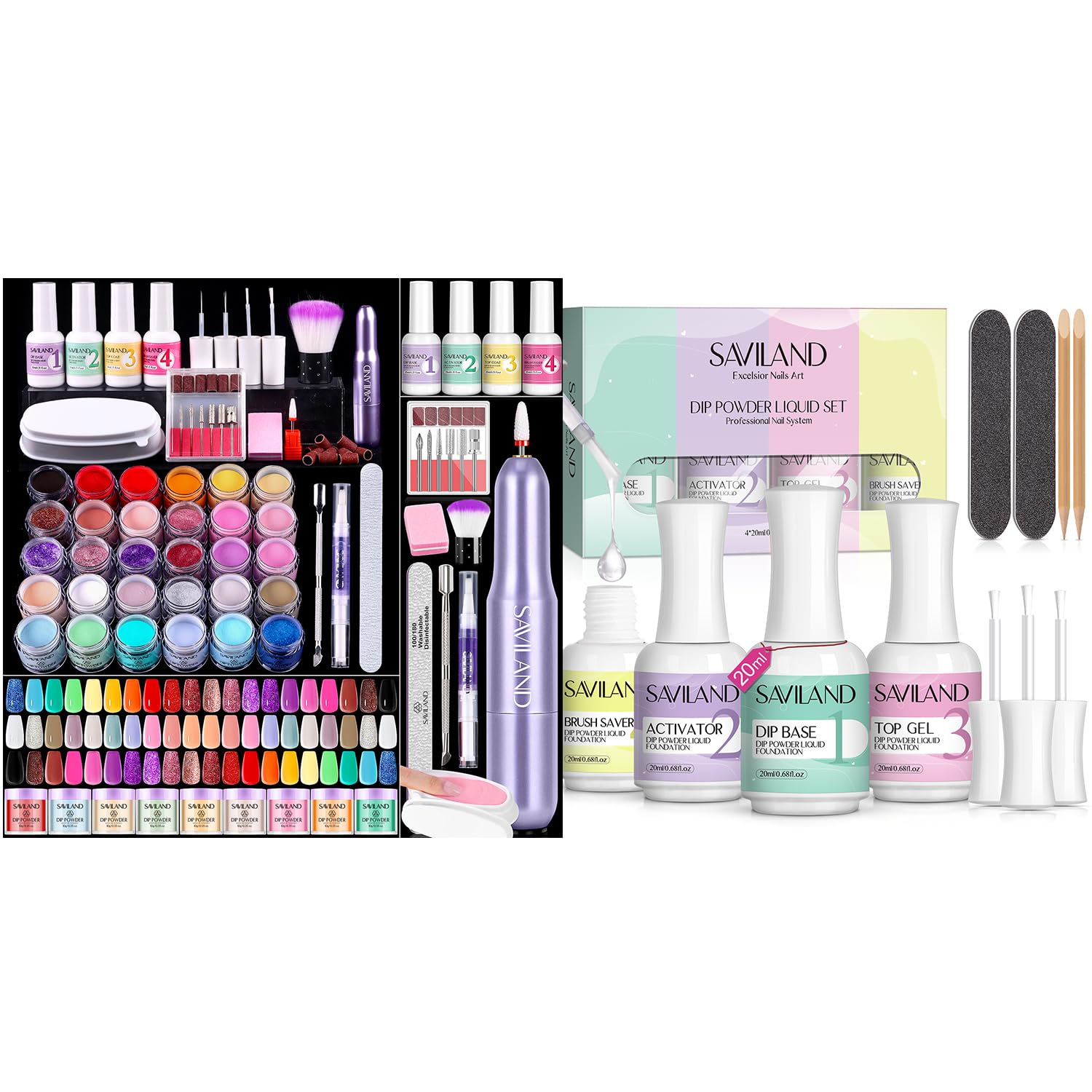 SAVILAND Dip Powder Nail Kit with Drill & Dip Powder Liquid Set