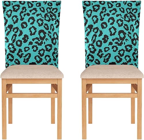Miniatura 2 de Juego de 6 fundas decorativas extraíbles para silla de fiesta de cumpleaños de 19.7 x 23.6 pulgadas, color verde azulado y negro leopardo