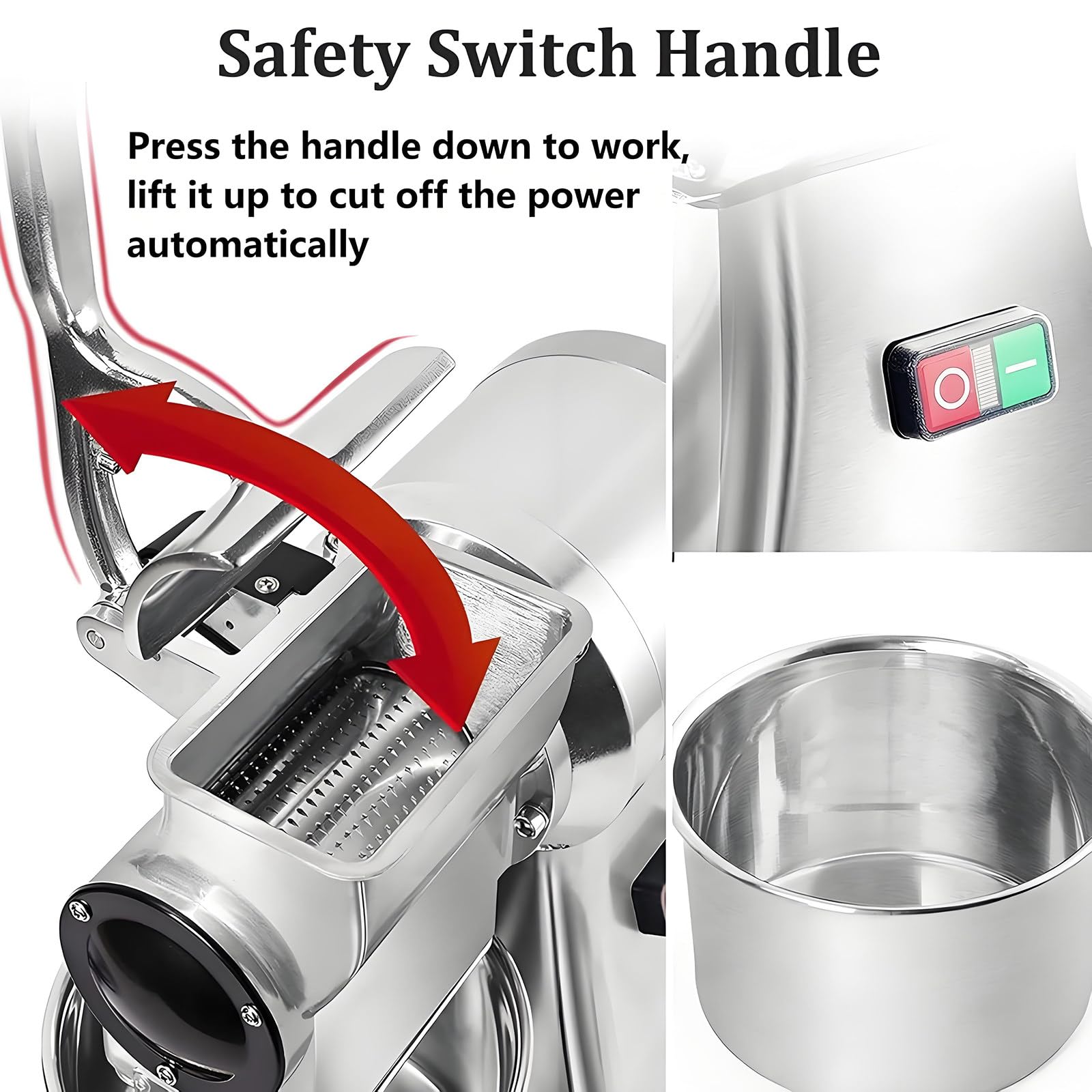 Rallador eléctrico de queso – Molinillo automático de acero inoxidable de 550 W para queso, frutas y verduras con contenedor, capacidad de 88 libras/h