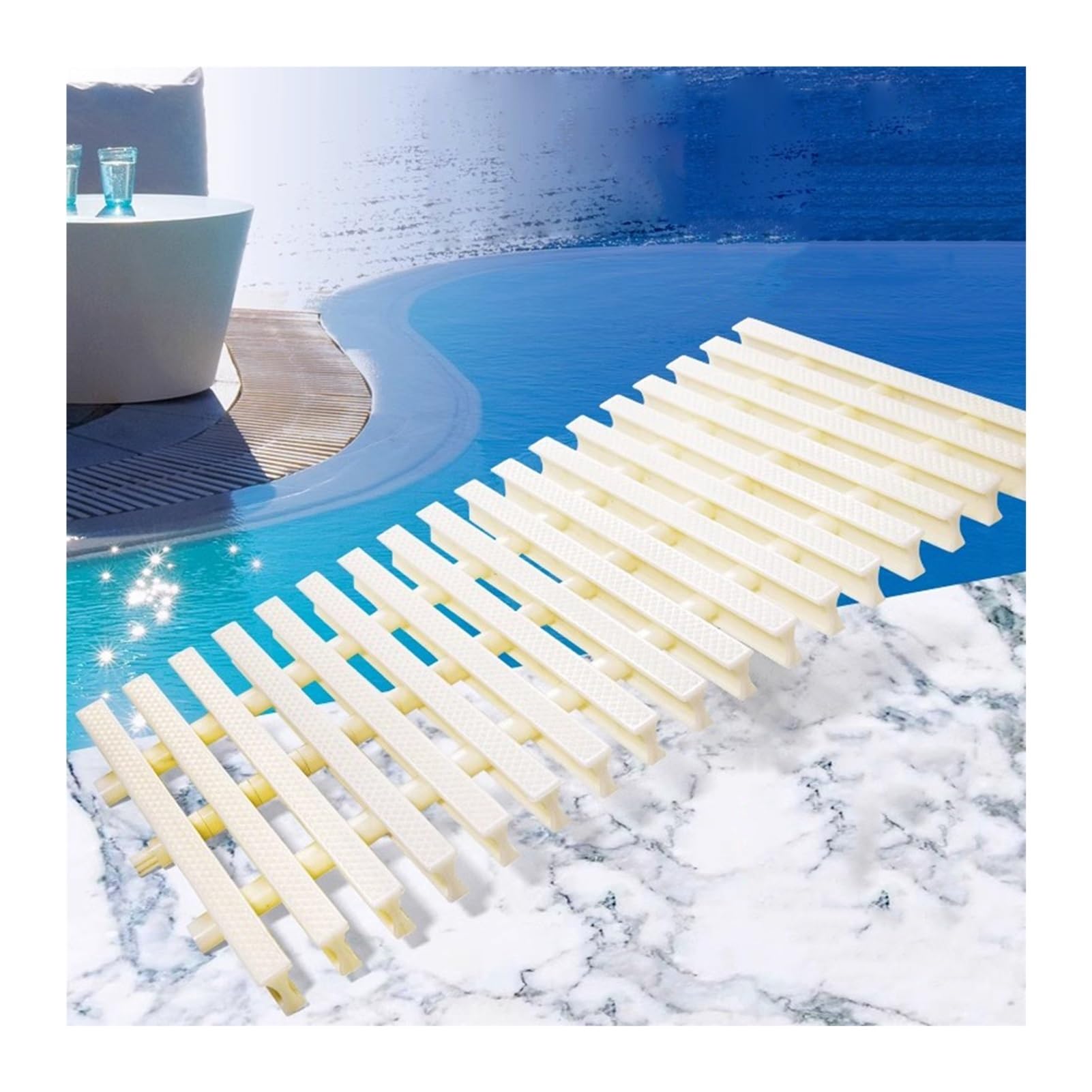 WQPMNYG Pool Drainage Grate Cover - 8PCS ABS Plastic Overflow Grates for Showers, Driveways, Patios & Pool Decks - 18x100CM Gutter Guard Filters for Efficient Drainage