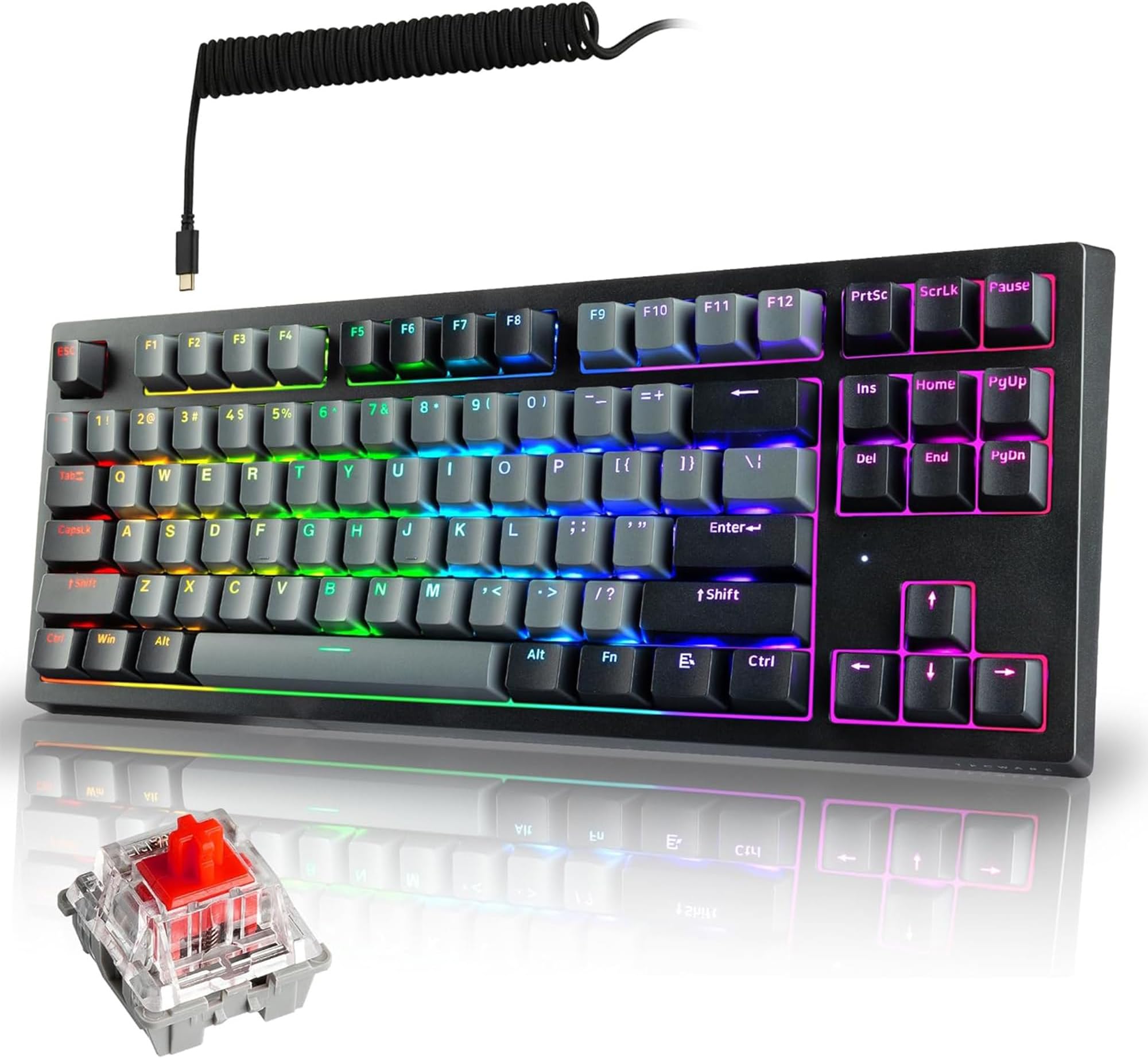 ELITE Phantom+ 87-Key RGB Wireless / BT5.0 Mechanical Keyboard (Black) Wraith Red Switch (Prelubed, 45g Linear) Per Key Color and Lighting