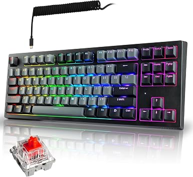 TECWARE ELITE Phantom+ 87-Key US Layout RGB Wireless/BT5.0 Mechanical Keyboard Black Wraith Red Switch Prelubed, 45g Linear Per Key Colour and Lighting
