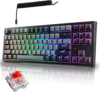 TECWARE Phantom+ Elite 87 Key RGB Mechanical Gaming Keyboard | 3 Mode Wireless Bluetooth 5.0 2.4GHz & USB C Wired | Hot Swappable 5 Pin | Double Shot PBT Keycaps | Wraith Red Switch - Black