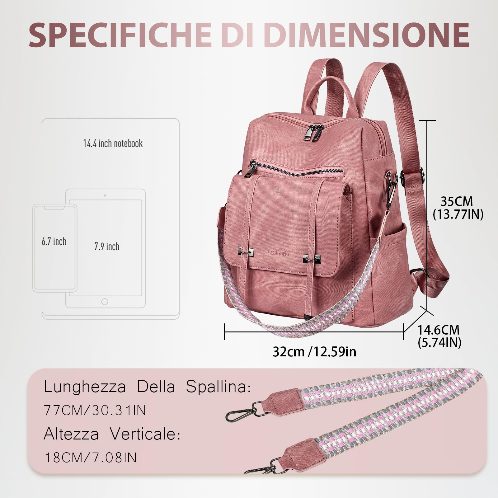 Leathario Zaino Donna in Pelle Vegana Impermeabile Antifurto,Borsa Elegante 3-in-1,Zaino da Lavoro, Viaggio e Uso Quotidiano