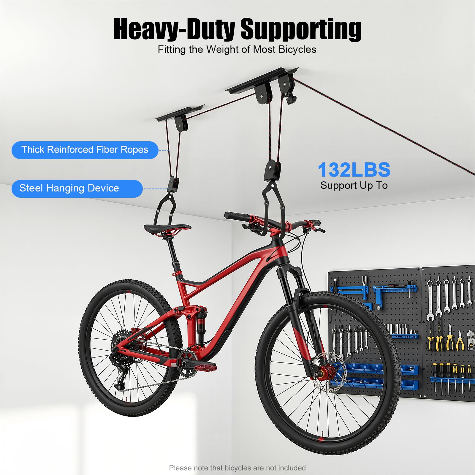 Sollevatore da soffitto per bicicletta da montare al soffitto, gancio universale per mountain bike, robusto supporto per bicicletta con sistema a fune, per riporre e riporre in modo salvaspazio e da